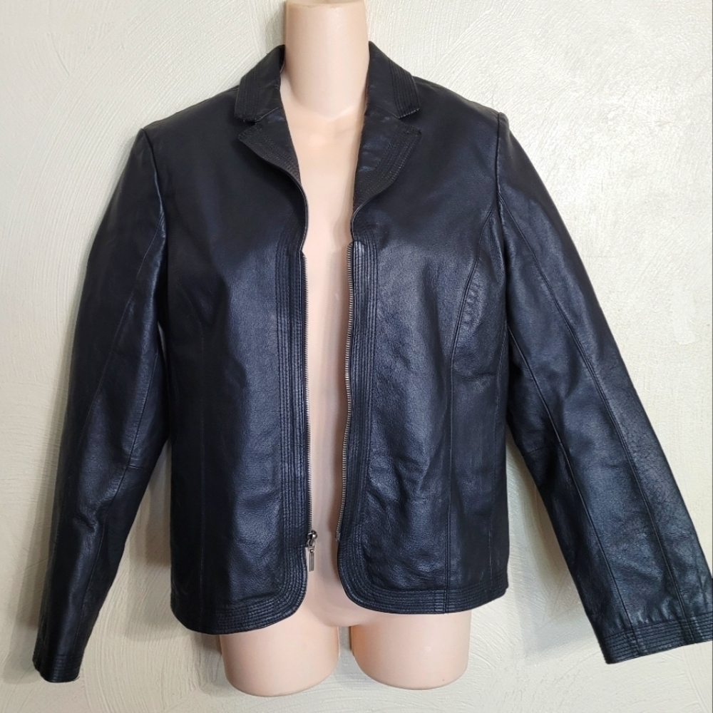 Kim Rogers Black Geniune Leather Zip-Up Jacket Size Women's Small